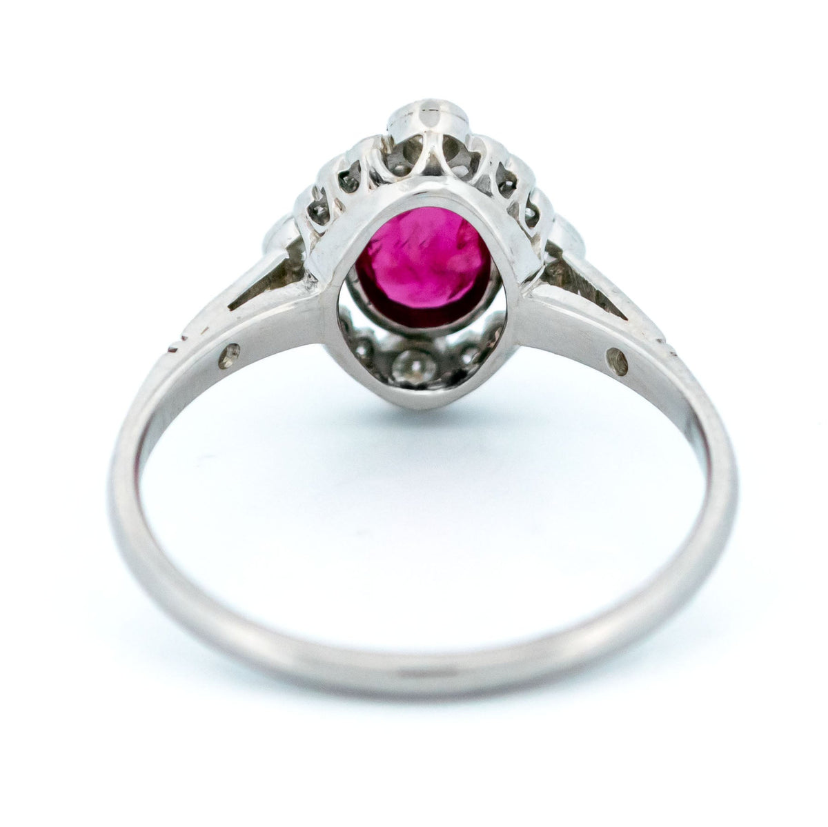 Vintage Diamond, Ruby and Platinum Quatrefoil Ring, 0.71 Carat