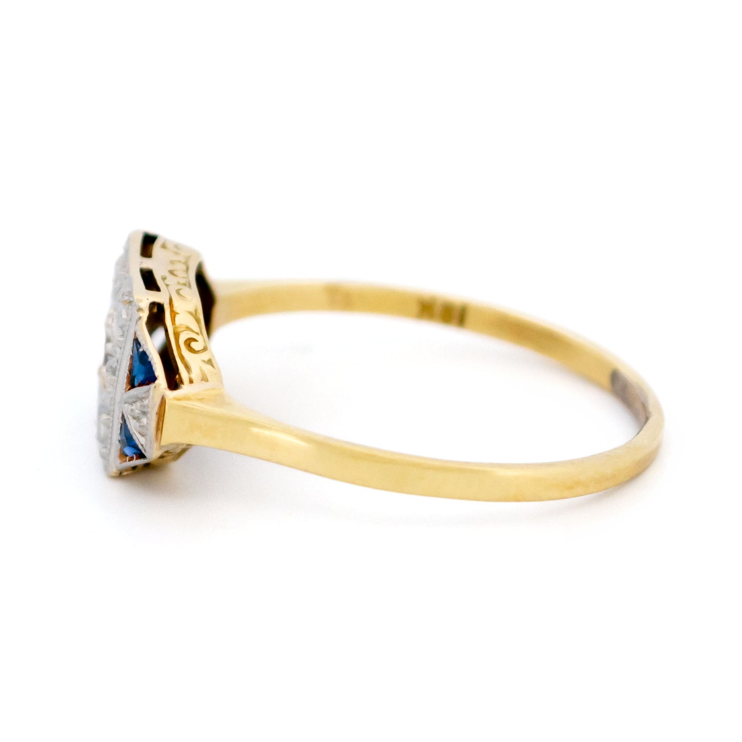 Art Deco 18 Carat Yellow and White Gold Sapphire and Diamond Ring
