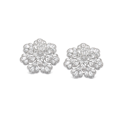 Rose Cut Diamond Floral Cluster Earrings; set with 4.29 carats of exclusive pear-shaped rose-cut diamonds. Crafted in 18ct white gold.