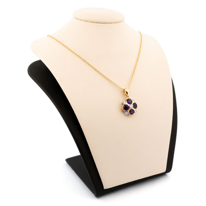 14 Carat Yellow and White Gold Amethyst and Diamond Quatrefoil Pendant