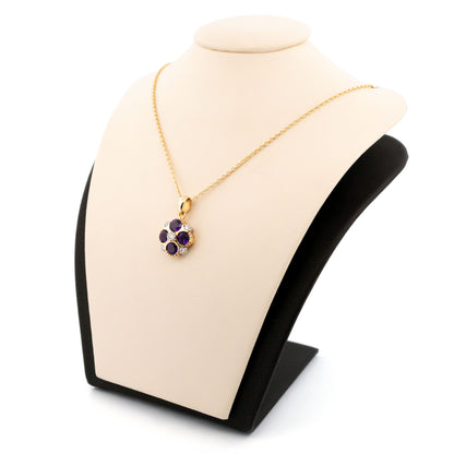 14 Carat Yellow and White Gold Amethyst and Diamond Quatrefoil Pendant