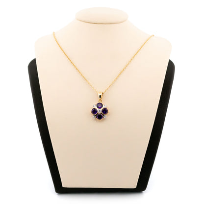 14 Carat Yellow and White Gold Amethyst and Diamond Quatrefoil Pendant