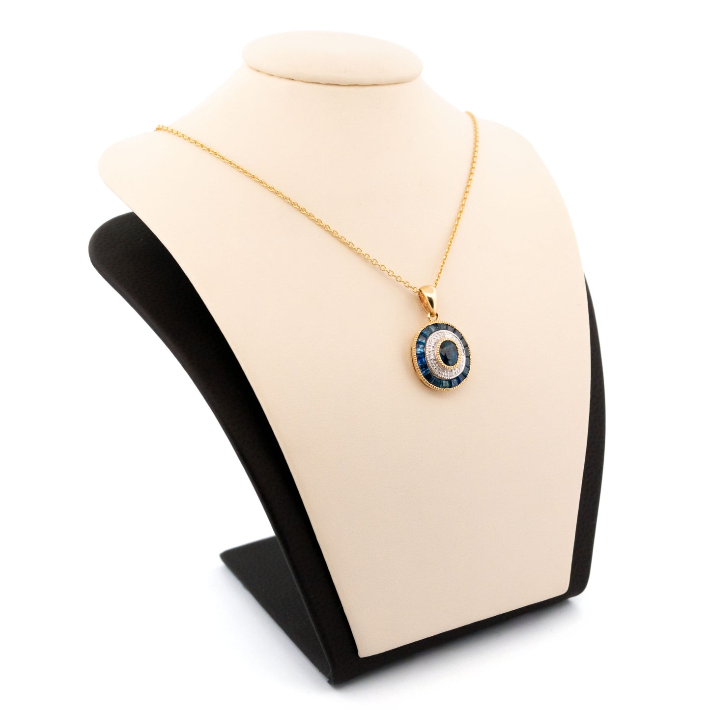 Art Deco Style 14 Carat Gold Sapphire and Diamond Oval Pendant