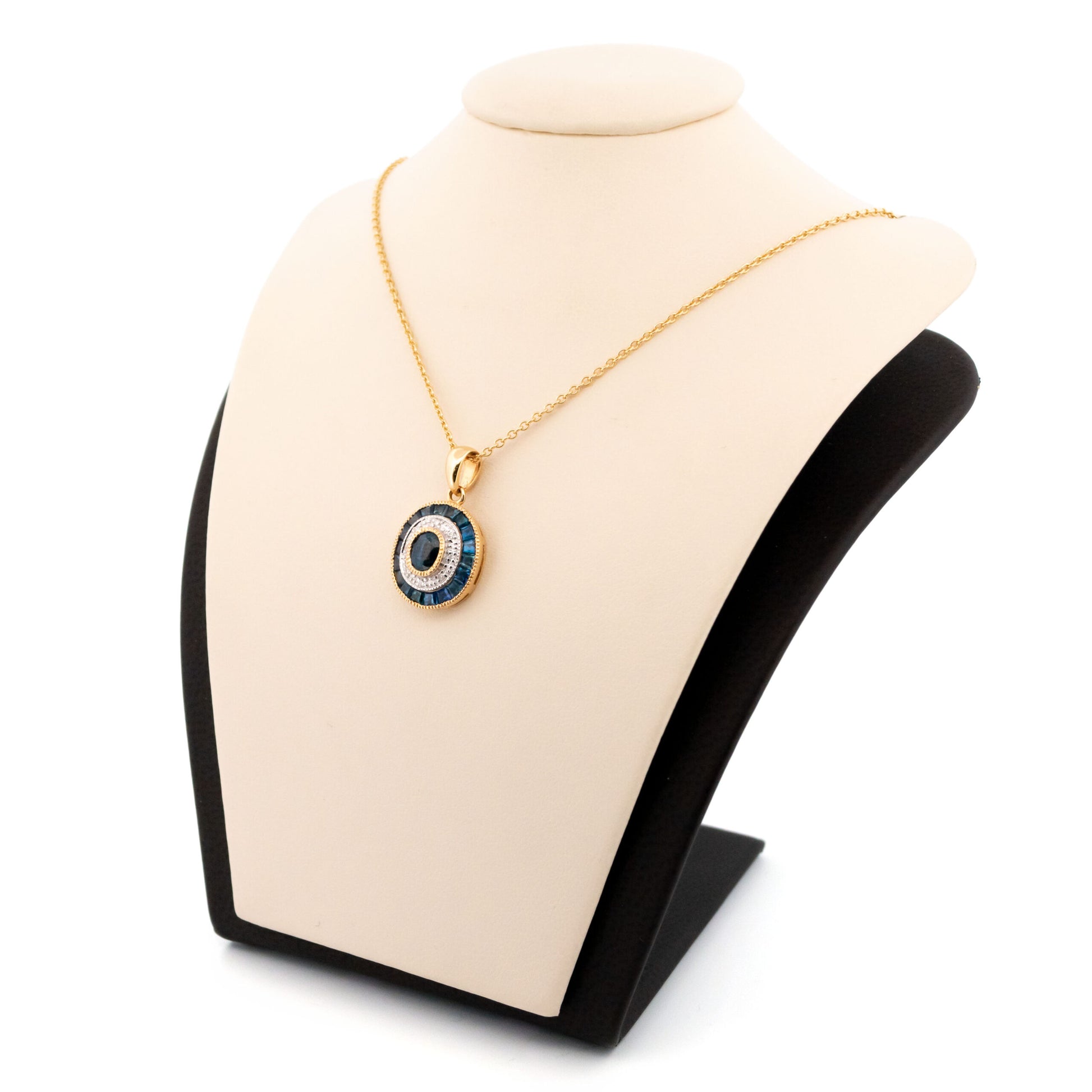 Art Deco Style 14 Carat Gold Sapphire and Diamond Oval Pendant