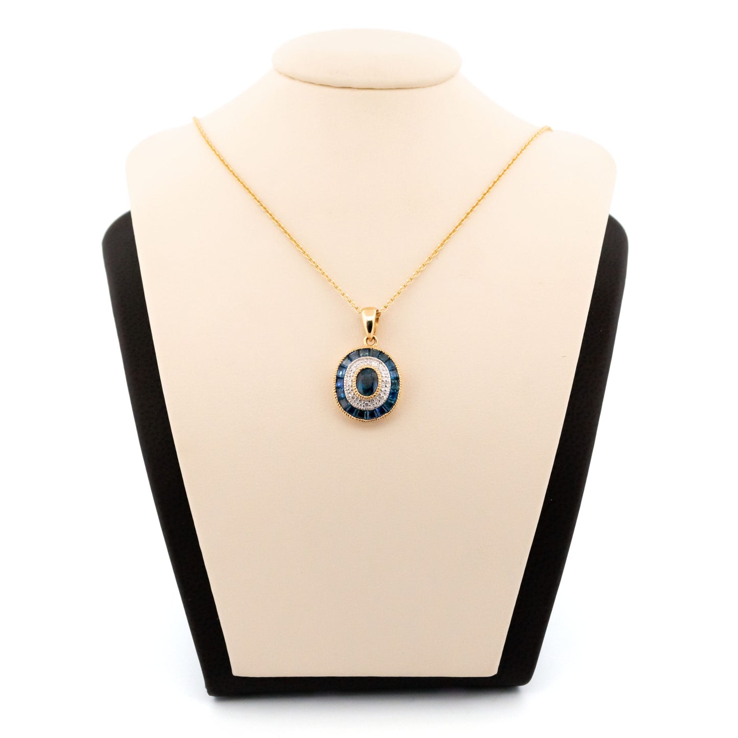 Art Deco Style 14 Carat Gold Sapphire and Diamond Oval Pendant