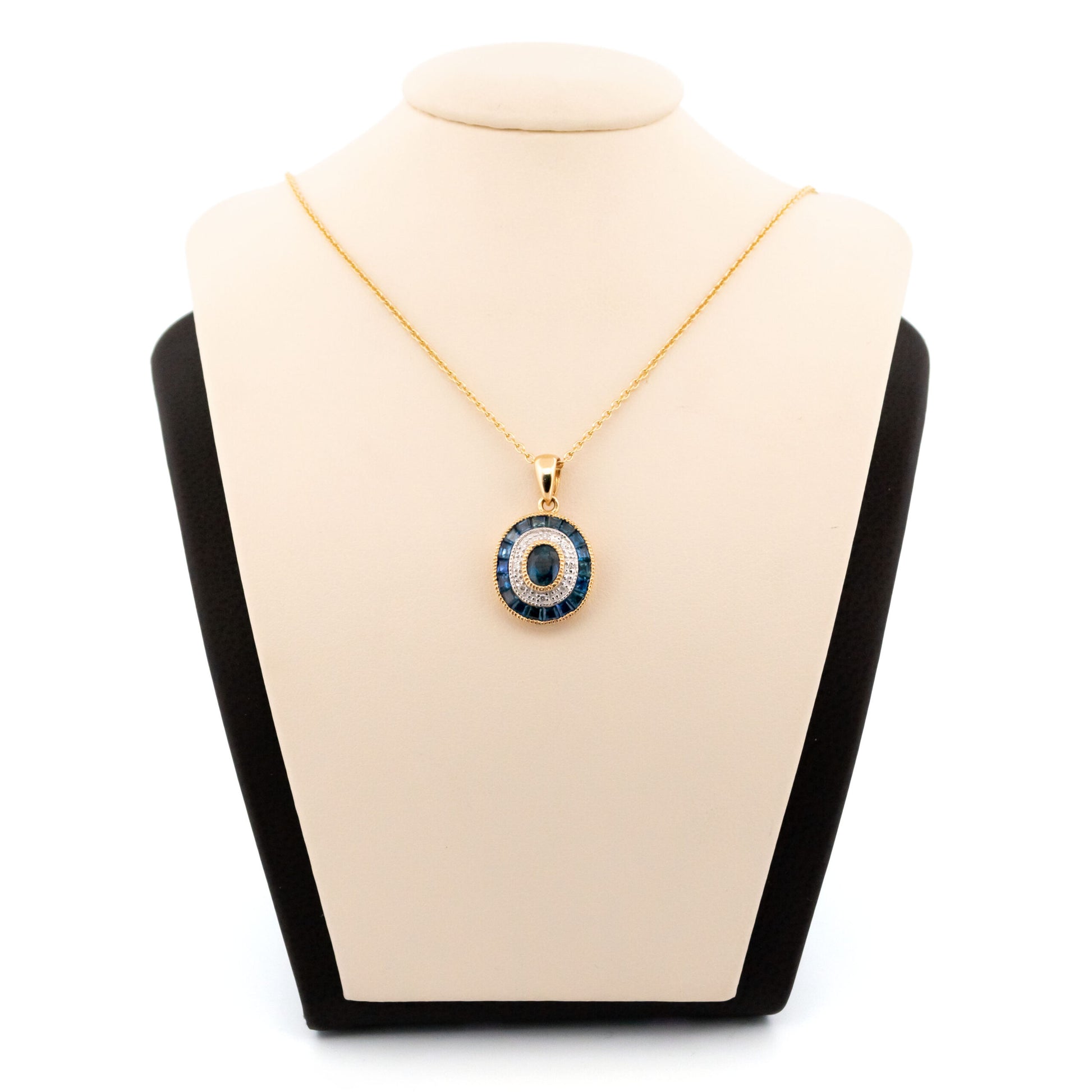 Art Deco Style 14 Carat Gold Sapphire and Diamond Oval Pendant