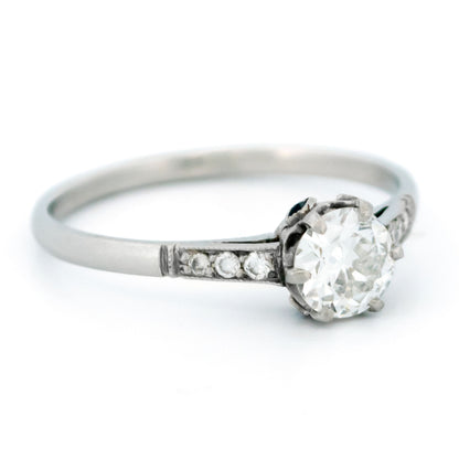 Platinum Old European Cut Diamond and Sapphire Engagement Ring