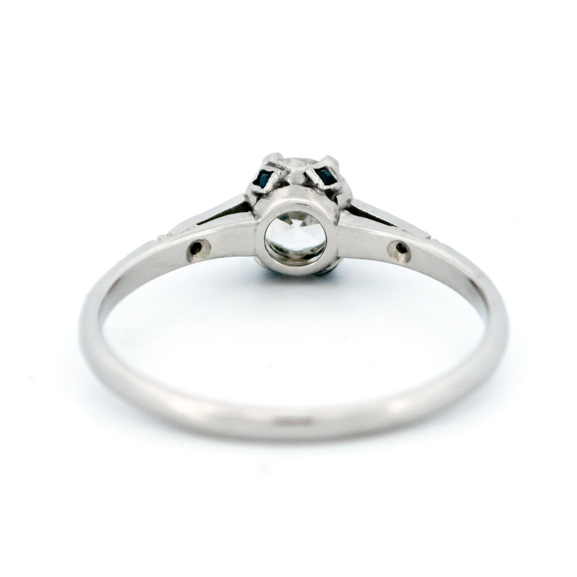 Platinum Old European Cut Diamond and Sapphire Engagement Ring