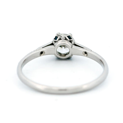 Platinum Old European Cut Diamond and Sapphire Engagement Ring