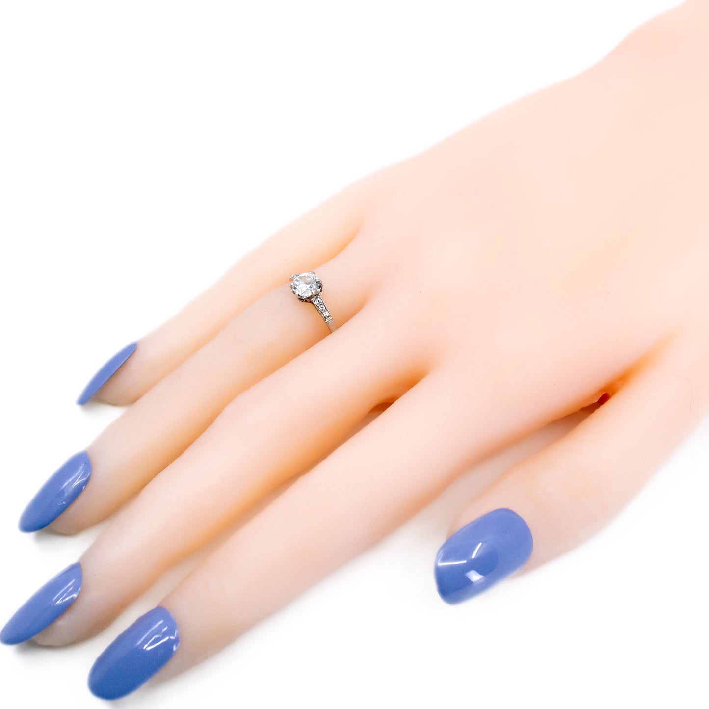 Platinum Old European Cut Diamond and Sapphire Engagement Ring