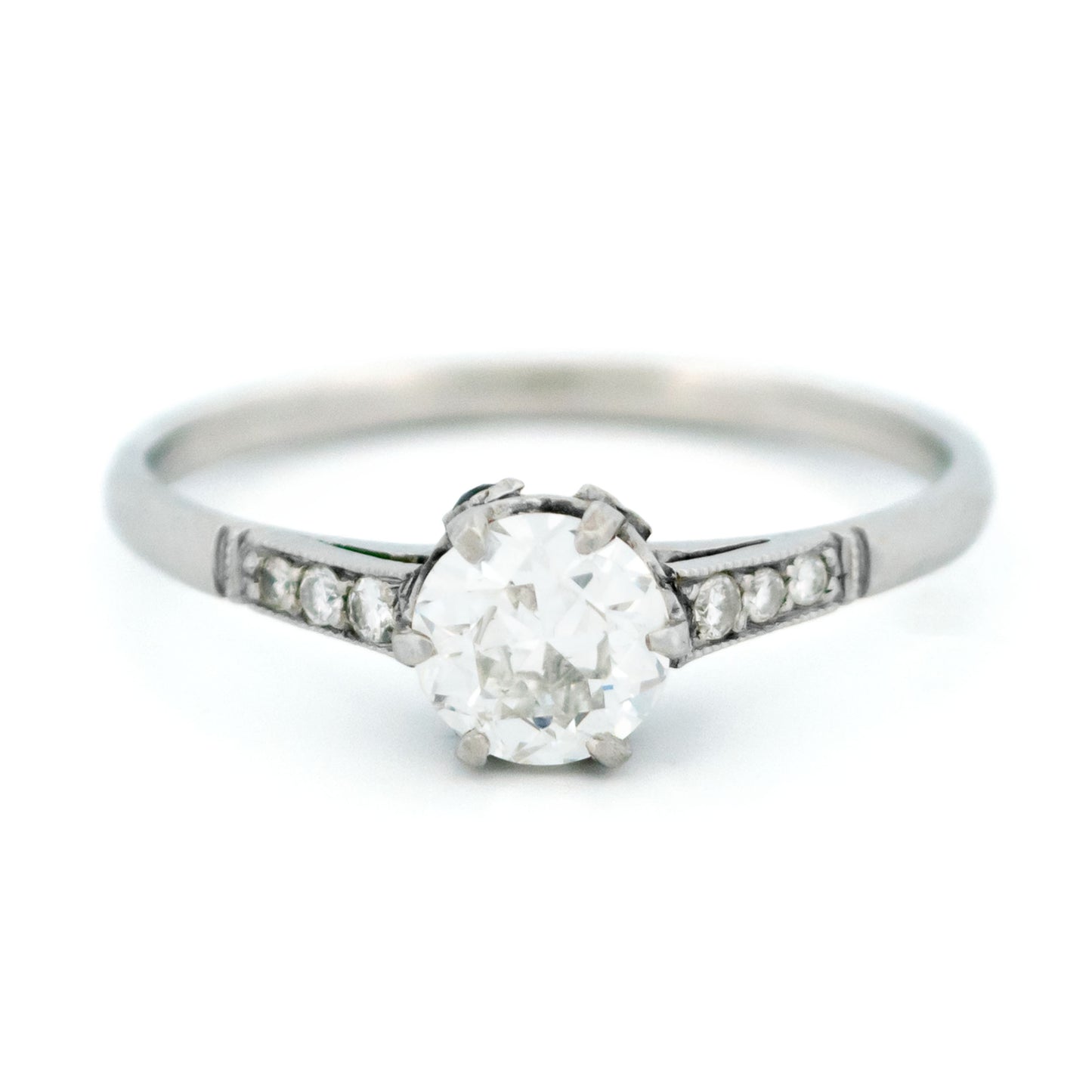 Platinum Old European Cut Diamond and Sapphire Engagement Ring
