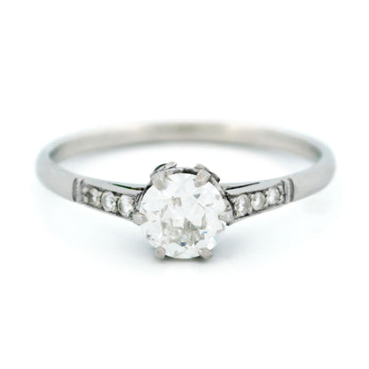 Platinum Old European Cut Diamond and Sapphire Engagement Ring