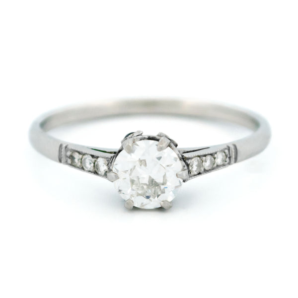 Platinum Old European Cut Diamond and Sapphire Engagement Ring