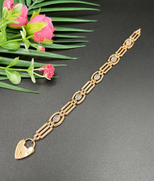 Antique 9 Carat Rose Gold Gate Bracelet With Moonstones