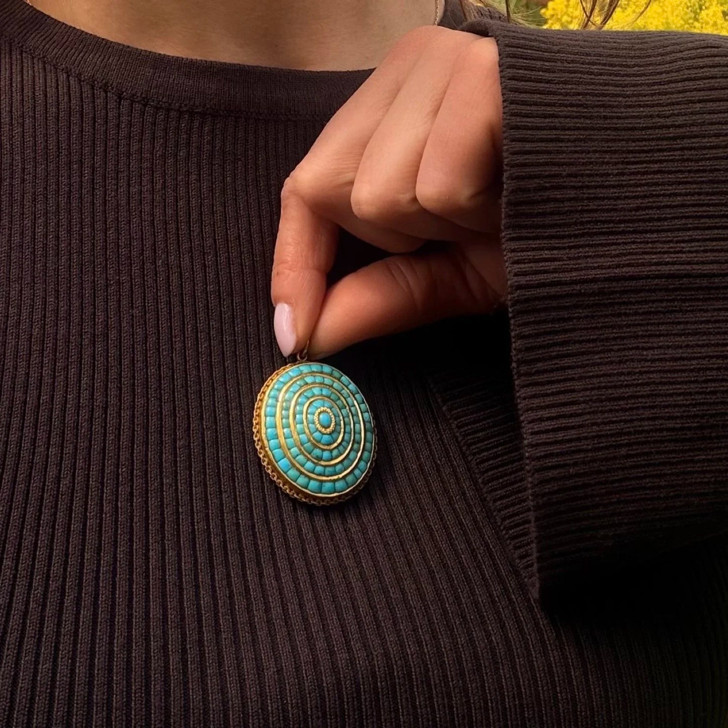 Victorian 18 Carat Yellow Gold Turquoise Oval Pendant, Circa 1880