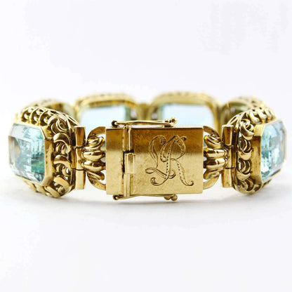 Vintage 1960s Retro Aquamarine and Gold Bracelet, 72 carats