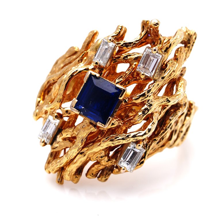 Vintage Sapphire Diamond 18ct Yellow Gold Dress Ring