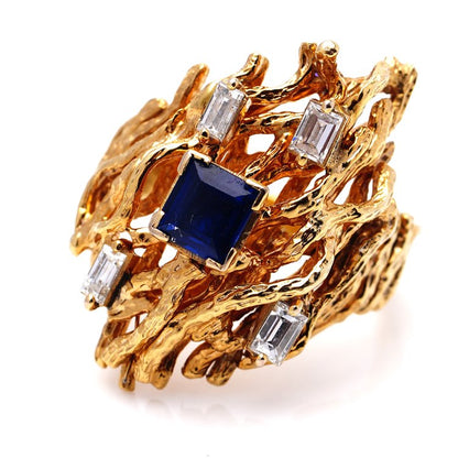 Vintage Sapphire Diamond 18ct Yellow Gold Dress Ring