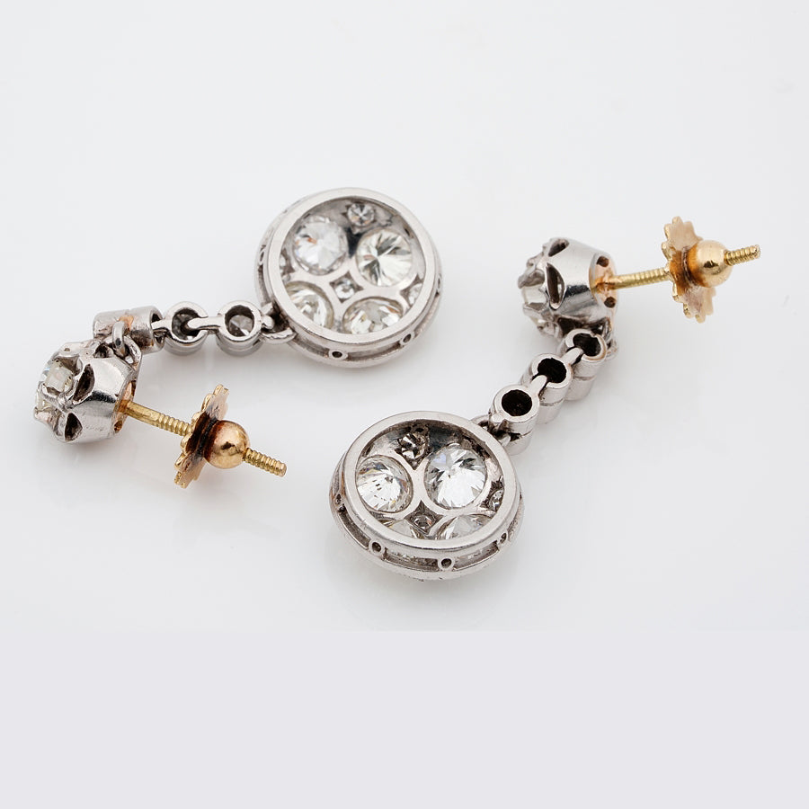 Antique Art Deco Old Cut Diamond Drop Earrings, 2.40 carats