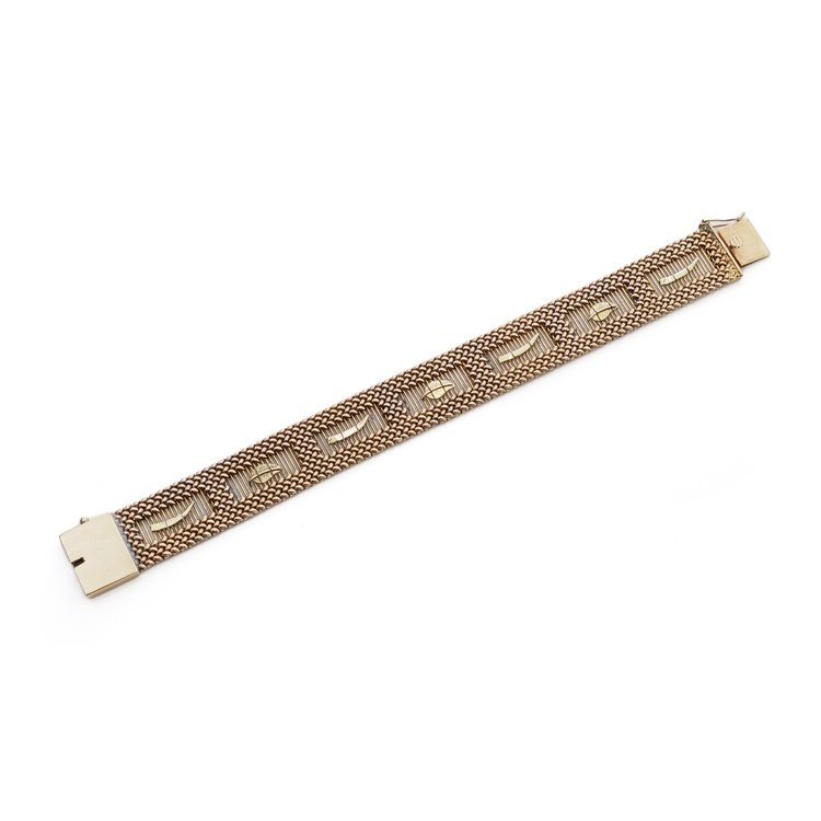 Vintage 18ct Yellow Gold Braid Openwork Bracelet bead leaf decoration