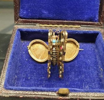 Rare Antique Gold Articulated Butterfly Locket Brooch