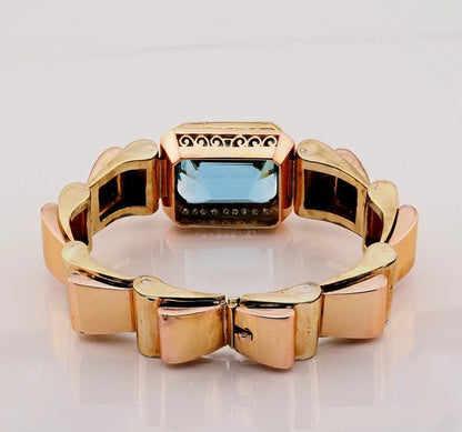 Vintage Retro 51ct Aquamarine Diamond and 18ct Gold Tank Bracelet