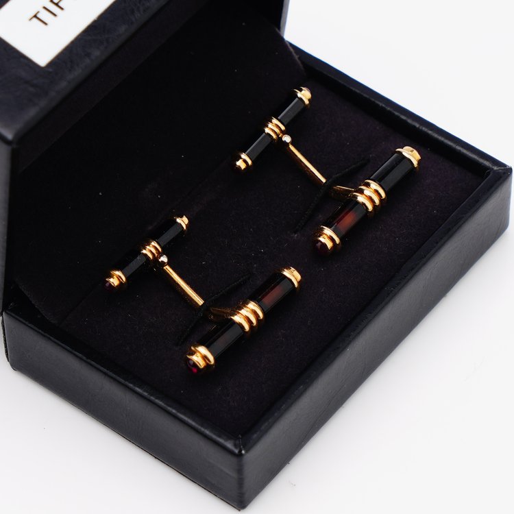 Vintage Tiffany and Co Tigers Eye and Ruby Cufflinks