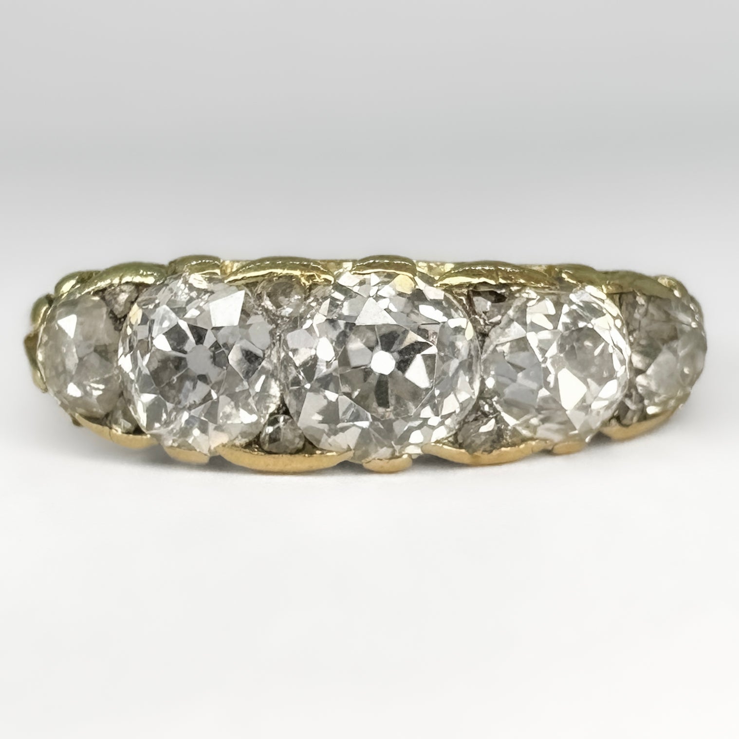 Late Victorian Antique 2ct Old Cut Diamond Five Stone Ring