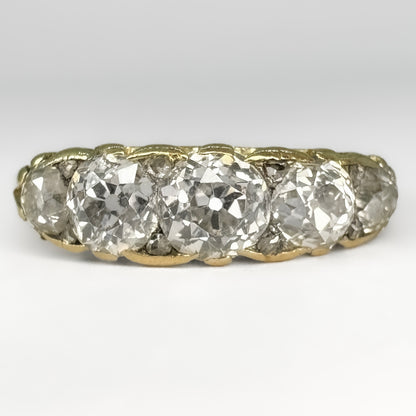 Late Victorian Antique 2ct Old Cut Diamond Five Stone Ring