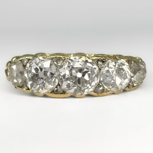 Late Victorian Antique 2ct Old Cut Diamond Five Stone Ring