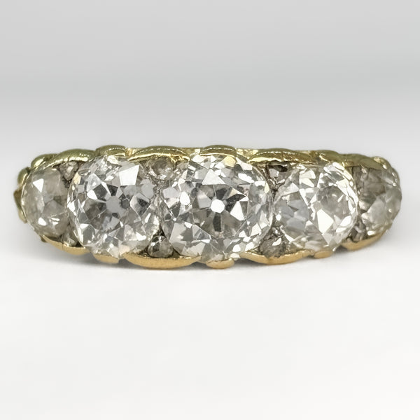 Late Victorian Antique 2ct Old Cut Diamond Five Stone Ring