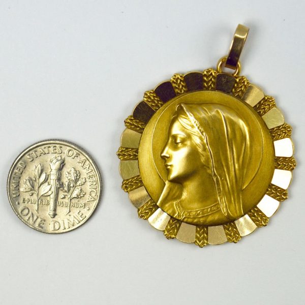 Emile Dropsy French Virgin Mary 18ct Yellow Gold Pendant