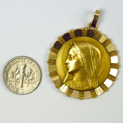 Emile Dropsy French Virgin Mary 18ct Yellow Gold Pendant