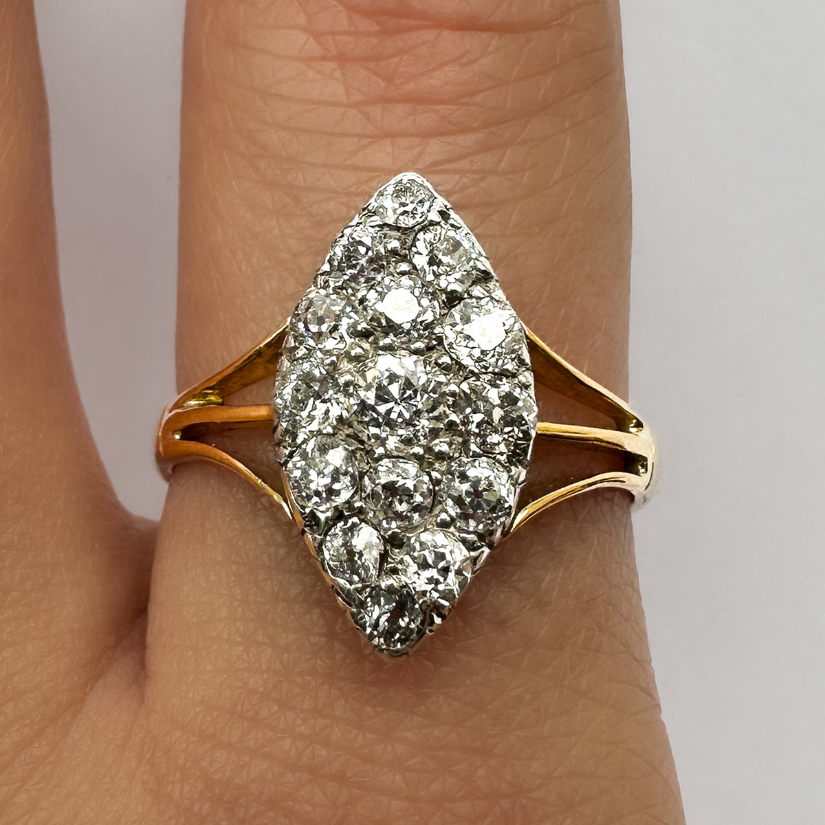 Marquise Pave Old Cut Diamond Ring