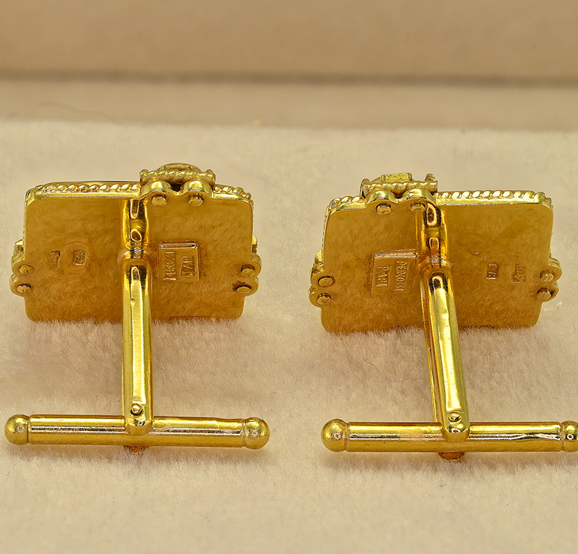 Vintage Percossi Papi Agate Multi Gemstone 18ct Yellow Gold Cufflinks