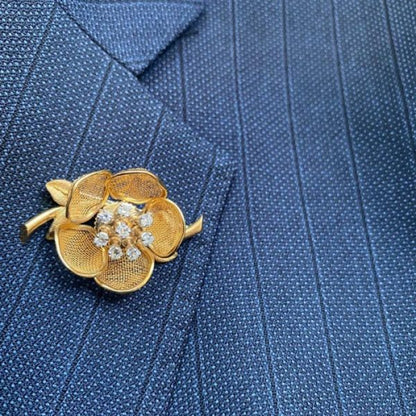 Vintage 1960s Piaget 18ct Gold and Diamond Flower Ring Brooch Suite