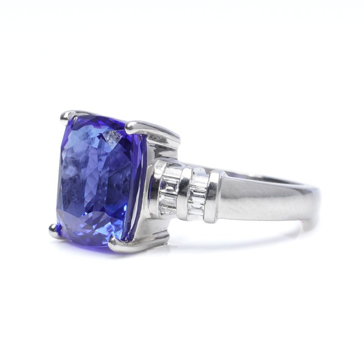 9.5ct Cushion Cut Tanzanite and Baguette Diamond Ring