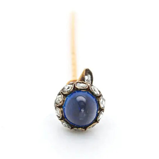 Antique 1.50ct Sugarloaf Sapphire and Rose Cut Diamond Hazel Nut Tie Pin by 19th century renowned Swedish crown jeweller Bolin