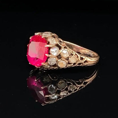 Antique Georgian Certified Natural Unheated 3.34ct Burma Ruby and Old Cut Diamond Ring