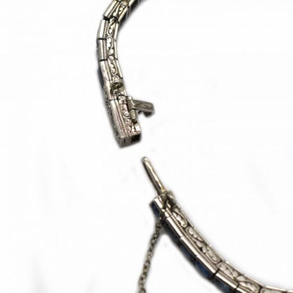 Art Deco Sapphire and Diamond Line Bracelet in Platinum, Circa 1935