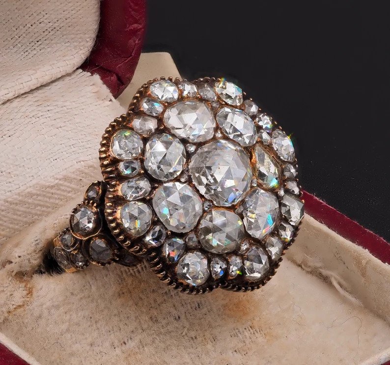 Antique Georgian 4.5ct Rose Cut Diamond Cluster Ring
