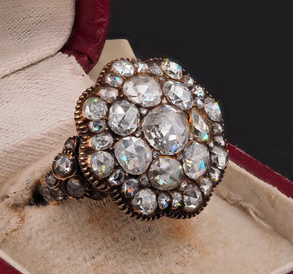 Antique Georgian 4.5ct Rose Cut Diamond Cluster Ring