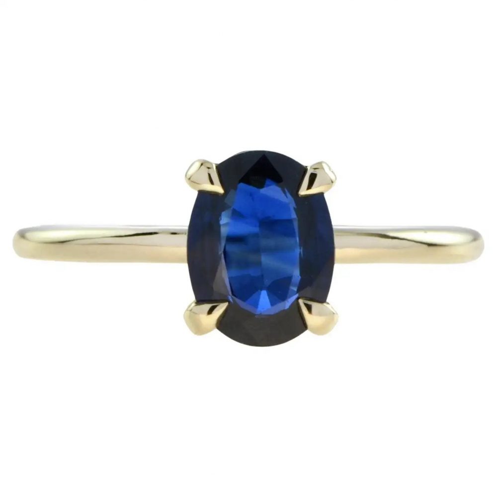 1.17ct Oval Blue Sapphire Solitaire Engagement Ring in Yellow Gold