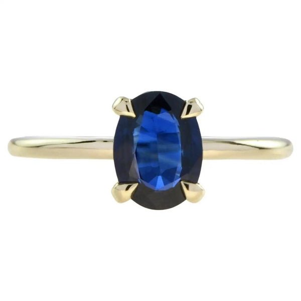 1.17ct Oval Blue Sapphire Solitaire Engagement Ring in Yellow Gold