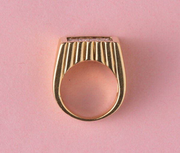 Van Cleef and Arpels Vintage 0.60ct Diamond and 18ct Gold Dress Ring; rectangular tartelette ring set with 12 diamonds, ribbed shank, Signed and numbered