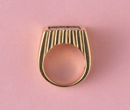 Van Cleef and Arpels Vintage 0.60ct Diamond and 18ct Gold Dress Ring; rectangular tartelette ring set with 12 diamonds, ribbed shank, Signed and numbered