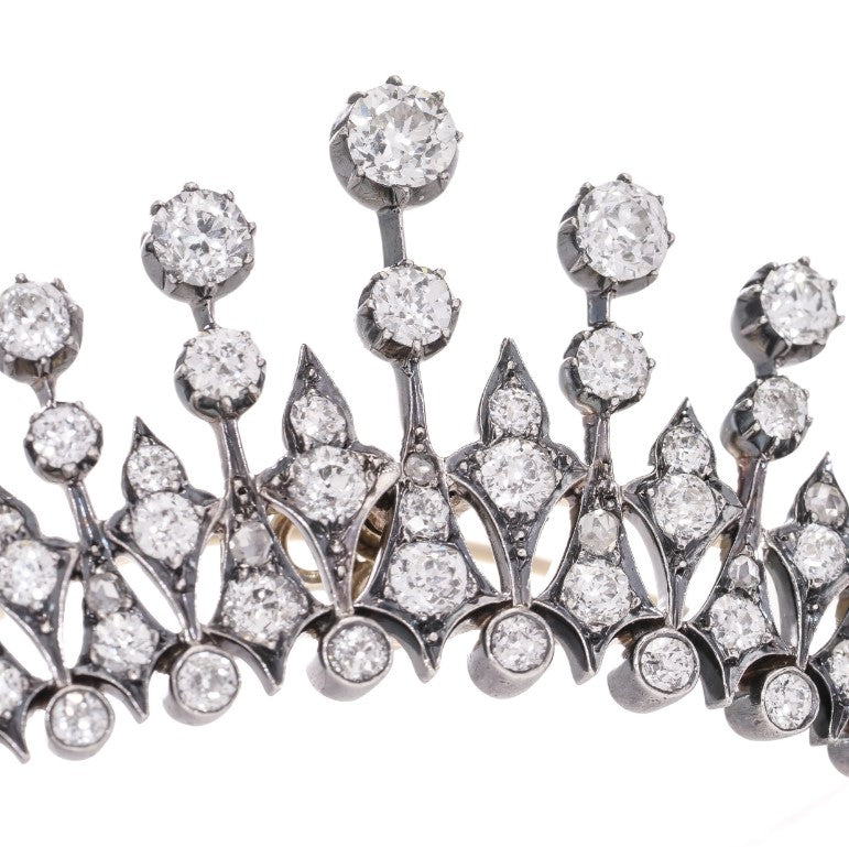 Victorian Antique 4.56ct Old Cut Diamond Tiara Brooch