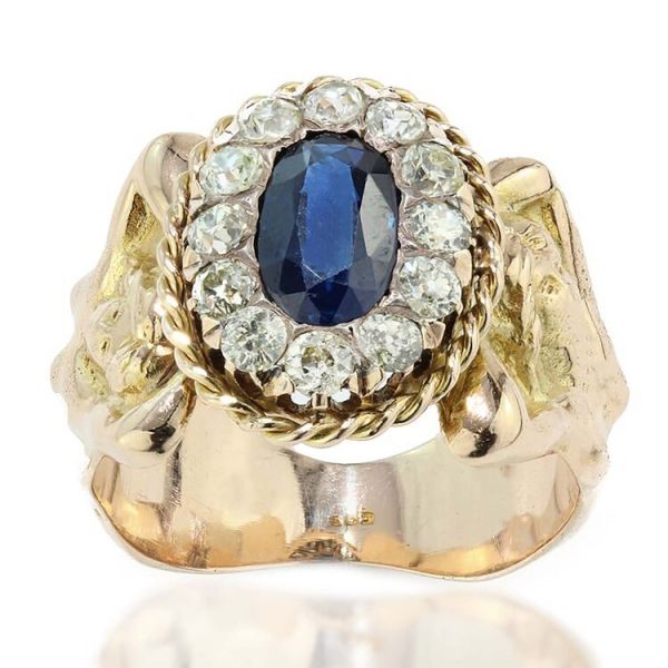 Antique Sapphire and Diamond Cluster Dress Ring