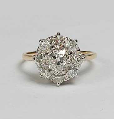 Antique Edwardian 2ct Old Cut Diamond Cluster Ring
