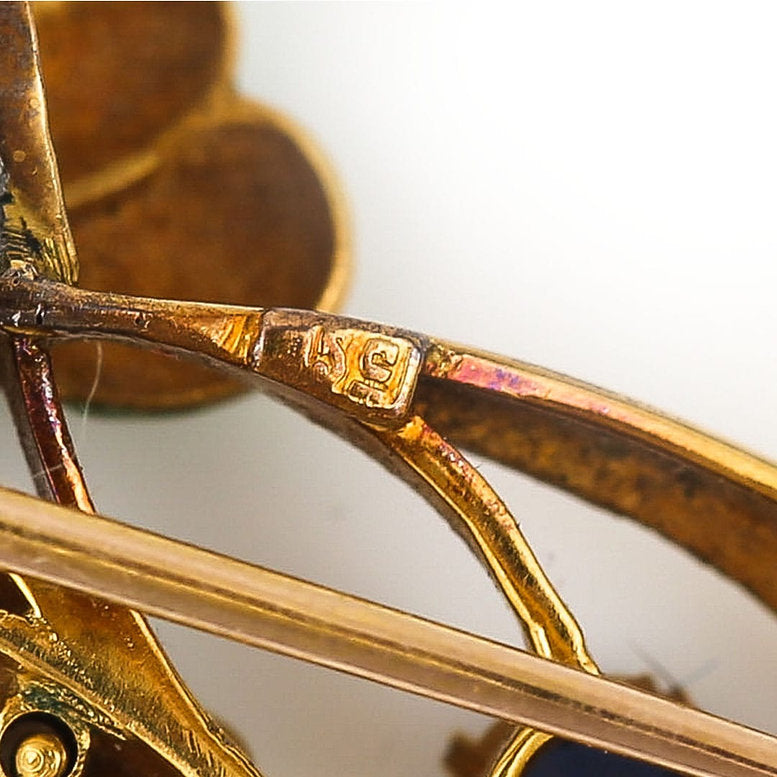 Art Nouveau Sapphire Pearl and Enamel Flower Brooch